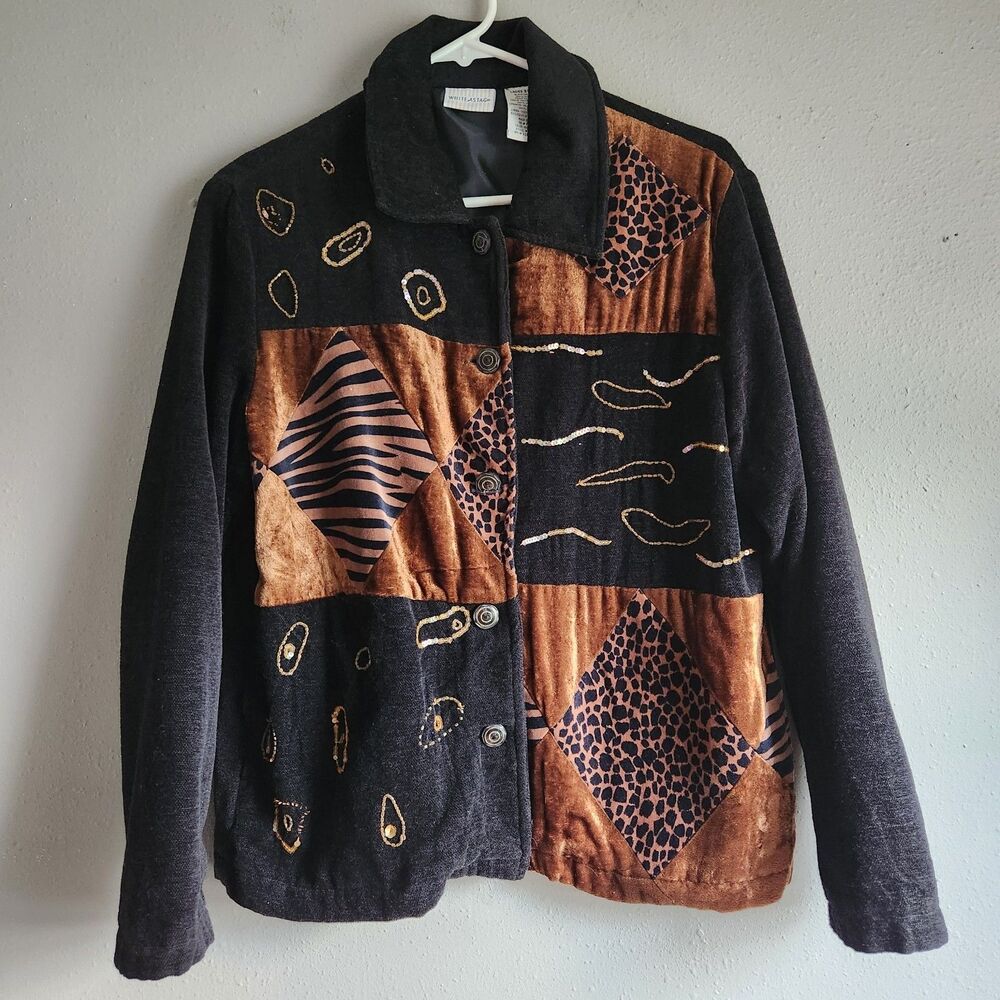 Vintage White Stag Patchwork Jacket Chenille Velvet Animal Print Zebra Tapestry